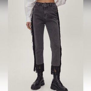 Nasty Gal Fringe Cropped High Waisted Jeans size 2